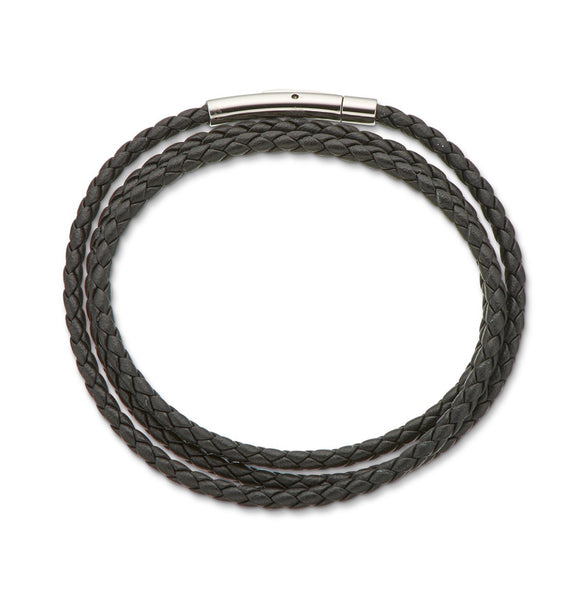 Bracelet Fine Leather Plaited Wrap 55cm