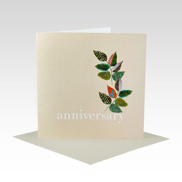 Card Painted Leaves Anniversary