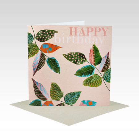 Card Happy Birthday Painted Leaves