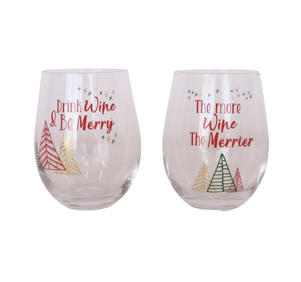 Drink Wine & Be Merry Wine Glass S/2