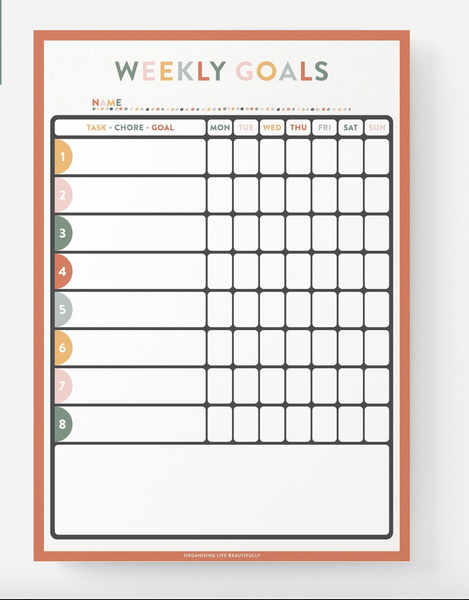 Kids Weekly Goals Chart Magnet