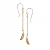Earrings Feather & Quartz Chain Drop Sil/Cryst