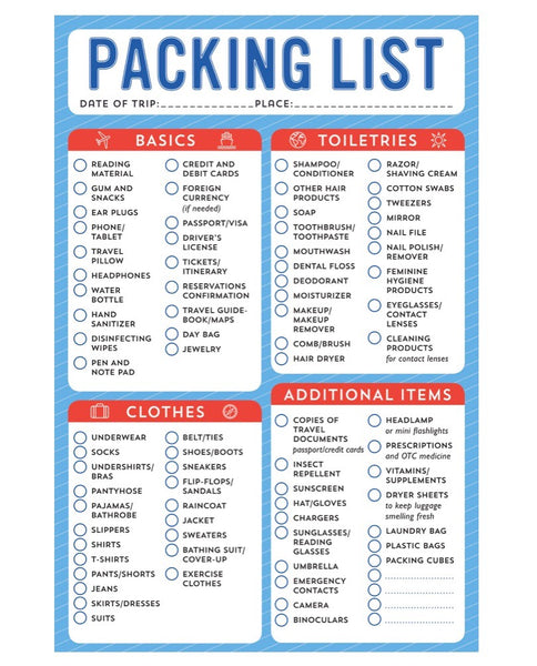 Notepad Packing List